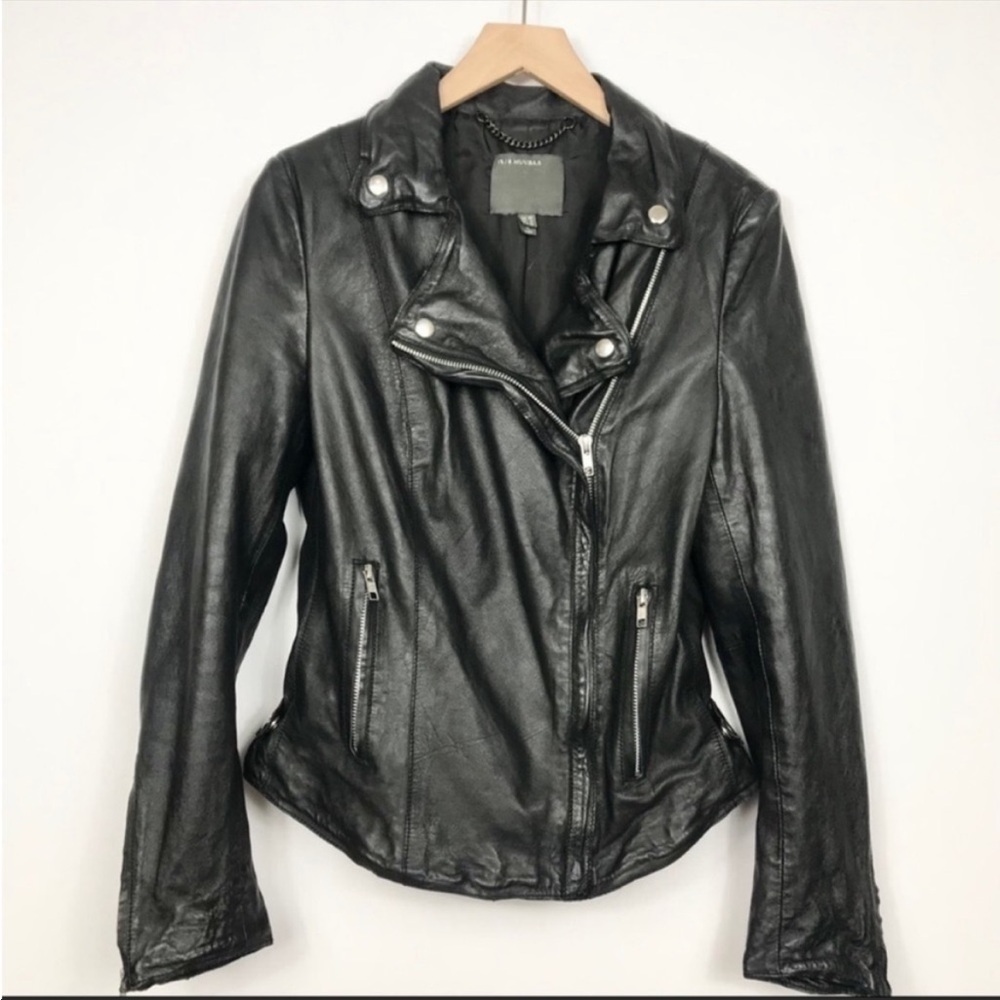 Muubaa Genuine Black Leather Moto Jacket Amazing US 2
